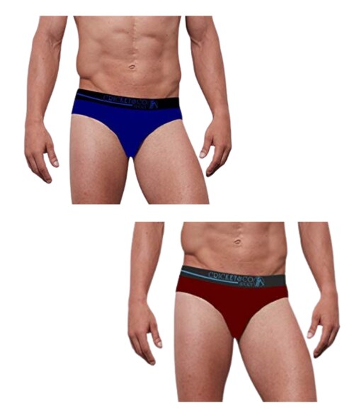 CRICKET & CO Men Royal Blue & Maroon Solid Cotton Blend Pack of 2 Briefs