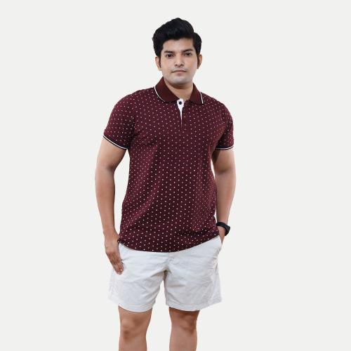 Rad Prix Men Burgundy ditsy printed casual loose Fit Polo T-shirt