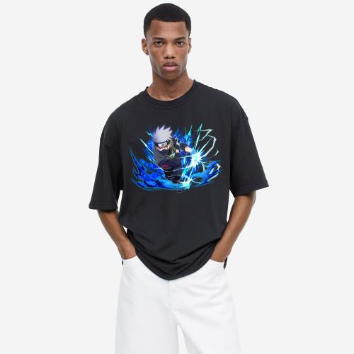 Hashtruck Naruto Uzumaki and Sasuke Uchiha Kurama Susanoo Graphic Anime Unisex Oversize Tshirt Black (S)