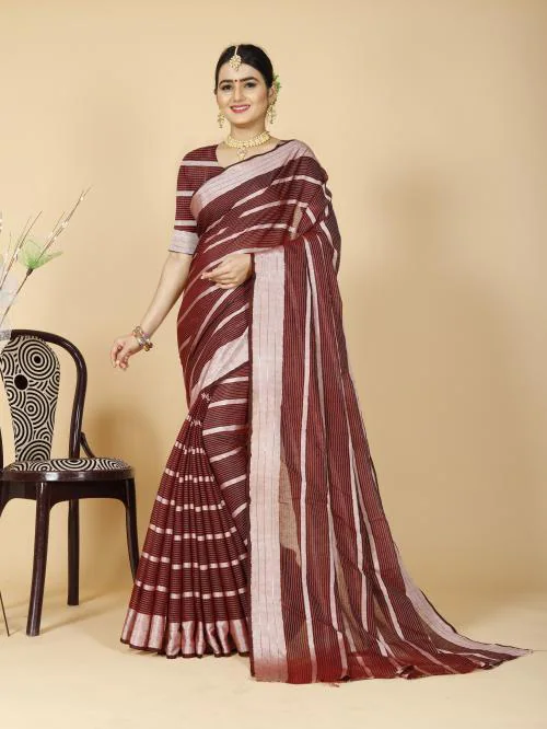 JS Clothing Mart Women's Dailywear Printed Cotton Silk Saree With Blouse-Red