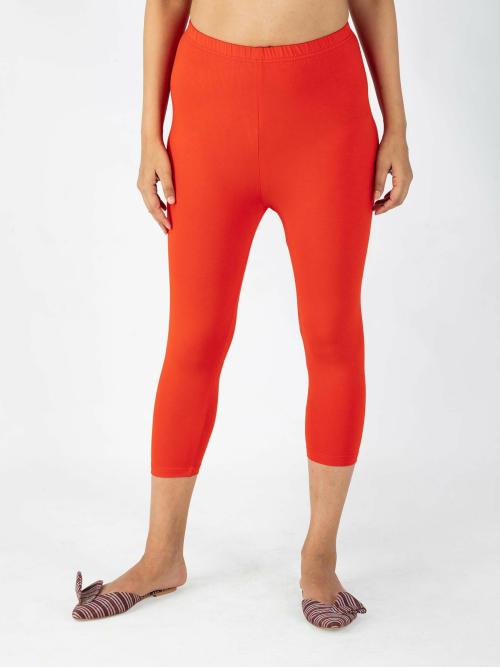 Indian Flower Women Orange Capri Leggings