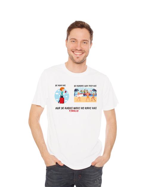 Crazy Sutra Premium Dry-FIT Polyester Half Sleeve Casual Goa Trip Printed Tshirts White Men