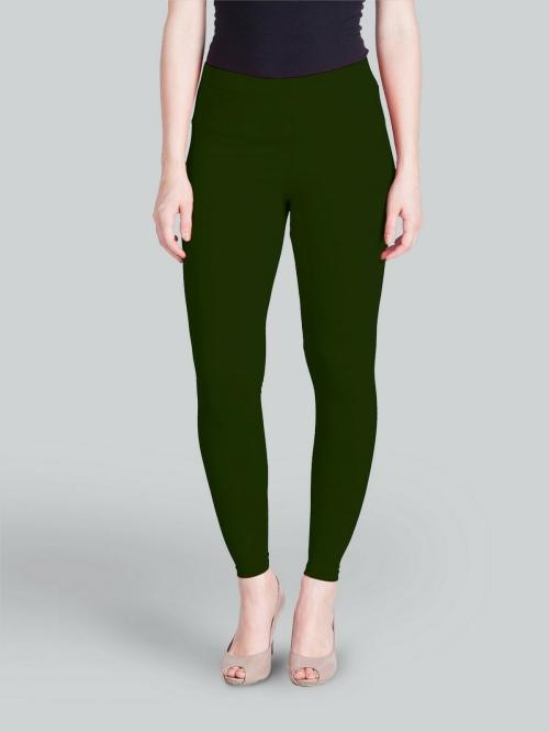 Buy LYRA Women's Bottle Green Solid Ankle Length Leggings(Dark Green