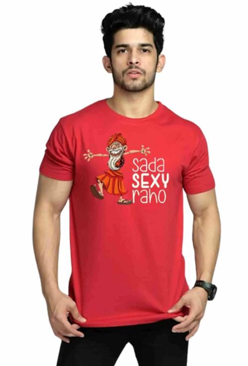 TEESLABMen Red Printed Pure Cotton Round Neck T-shirt (XXL)
