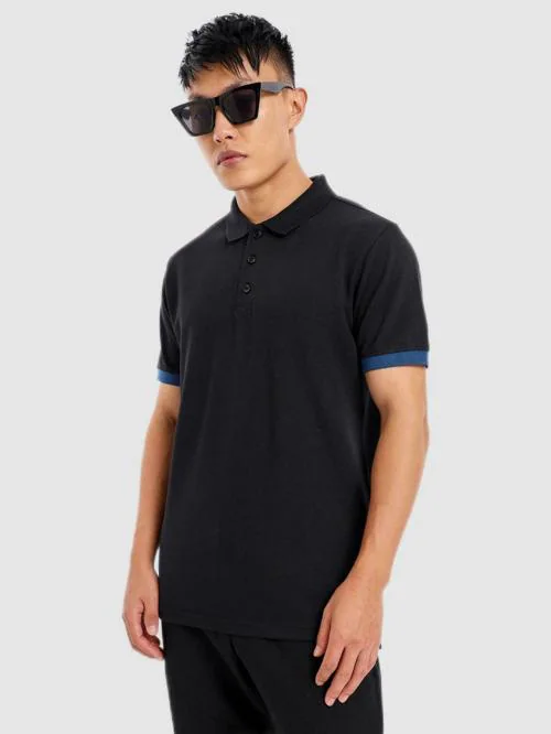 Bewakoof Men's Solid Black Short Sleeve Polo T-Shirt