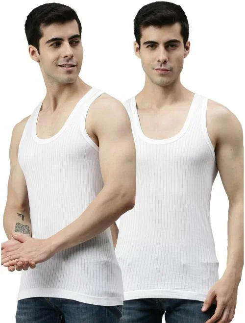 Lux Cozi White Premium Solid Pure Cotton Pack of 2 Vest