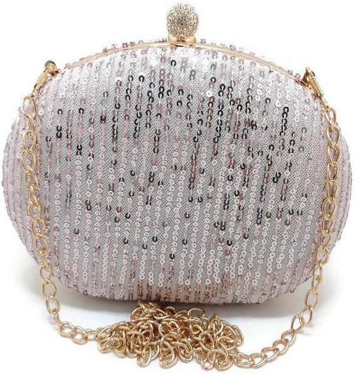 Swisn Pink Sequin Fabric Clutch