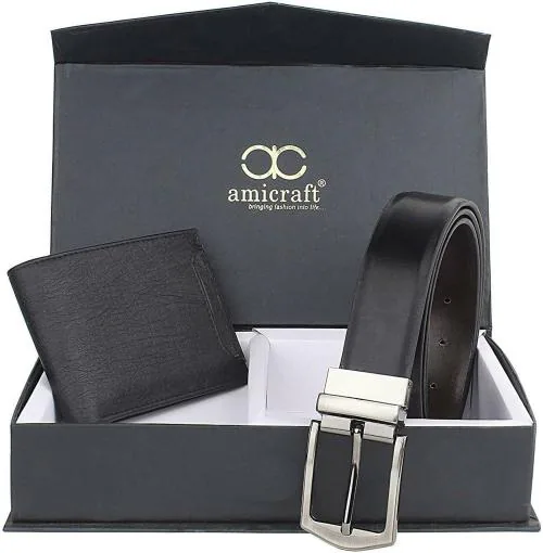 Amicraft Men Black Wallet And Belt (Combo Of 2)