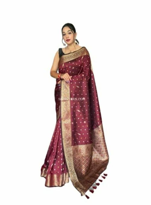 SUNFIRE CREATION Women's Lichi Silk Perrot Butti Saree with Blouse Jacquard Embroidery Printed Saree Traditional Saree