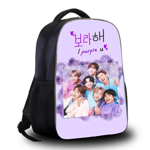 CLUCI BTS I purple you Printed College Bag, Office Bag, School Bag, Travel Bagpack For Girls (Black)