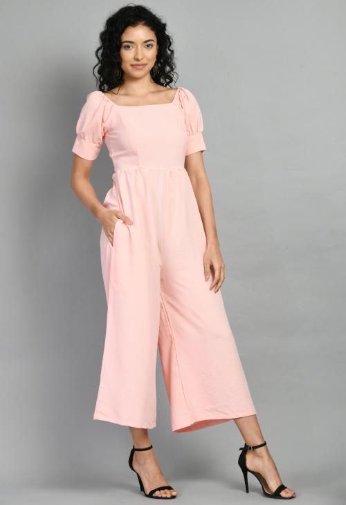 Elanmate Solid Women Jumpsuit Baby Pink Color