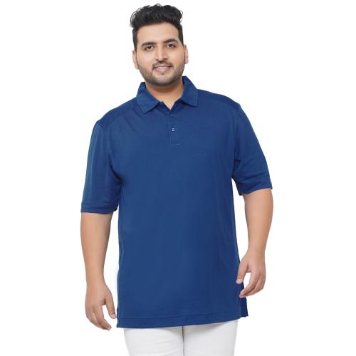 Plus Size Men's Regular Fit Dry Fit Blue Solid Polo Collar T-Shirt