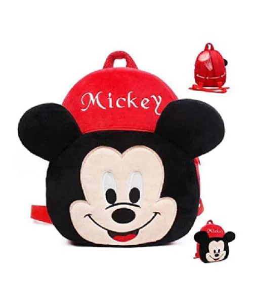 Heaven Decor Mickey Velvet Soft Plus kids School Bag Nursury class to 5 ( Size - 14 inch )