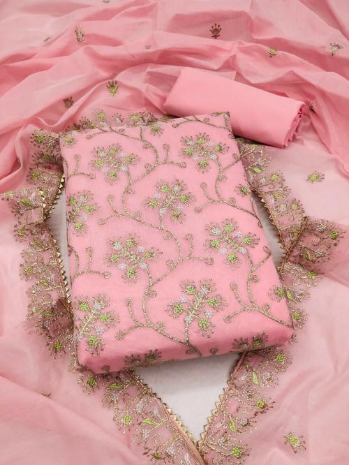 Panzora Elegant Chanderi Silk Dress Material Set with Kashmiri Embroidery