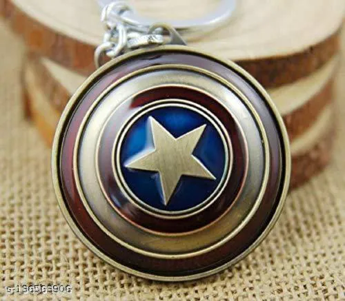 MorningVale Captain America Shield Keychain Metal Keyring, Rotating (Brown)