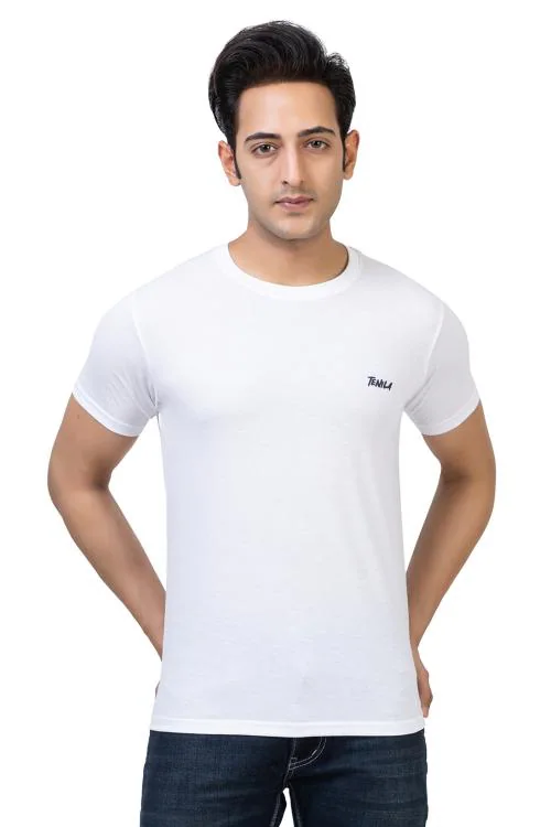 TENILA 24*7 Men's Pure Cotton Round Neck Regular fit White T-Shirt