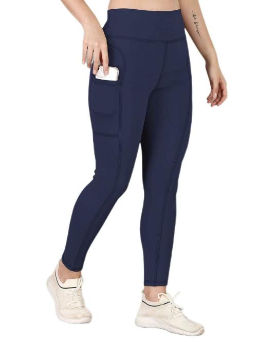 POOJARAN SAREE Workout Tight/Pants/Legging with Side Pocket, Stretchy Tights and a high Waist for Women and Girls' use in The Gym,Yoga,Running,Cycling XL Navy