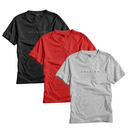 Celsius Men's Crew Neck Half Sleev Slim FIT T-Shirt (Pack of 3) (3012-01-3XL)