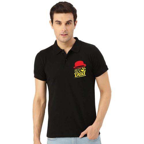 Funky Store Black Cotton Best Dad Printed Men's Polo Tshirt
