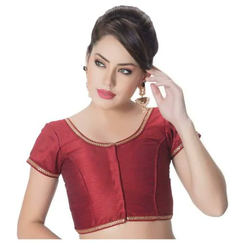 Rinkoo Women's Silk Solid Cap Sleeve Readymade Saree Blouse (R-579-MAROON_36_Red_Small)