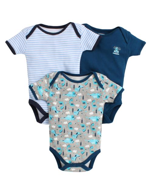 BUMZEE Navy & Grey Half Sleeve Baby Boys Bodysuit Pack Of 3
