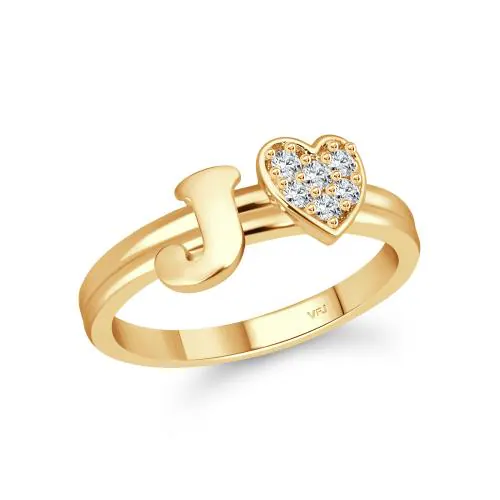 Vighnaharta cz alloy Gold plated Valentine collection Initial '' J '' Letter with heart ring alphabet collection for women and Girls