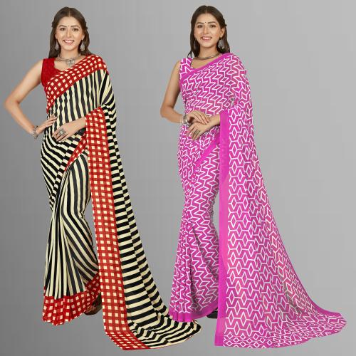 Anand Women Multicolor7 Self Design Pattern Georgette Pack of 2 Saree With Blouse