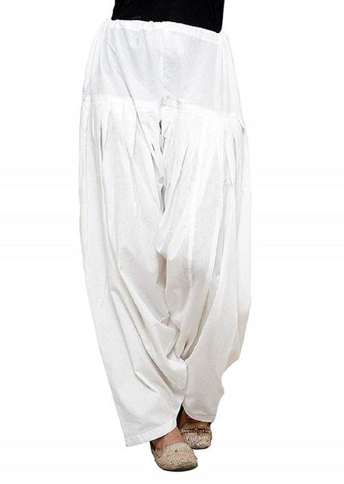 Cotoncroton Creations Women's Cotton White Semi Patiala Salwar
