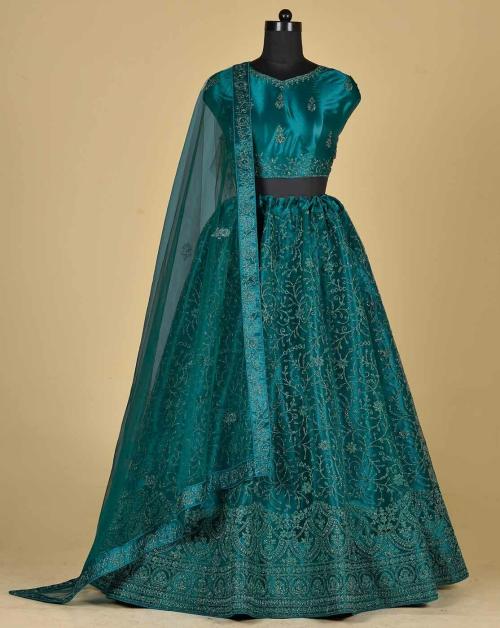 HALFSAREE STUDIO Firozi Lehenga Choli in Net with Embroidery