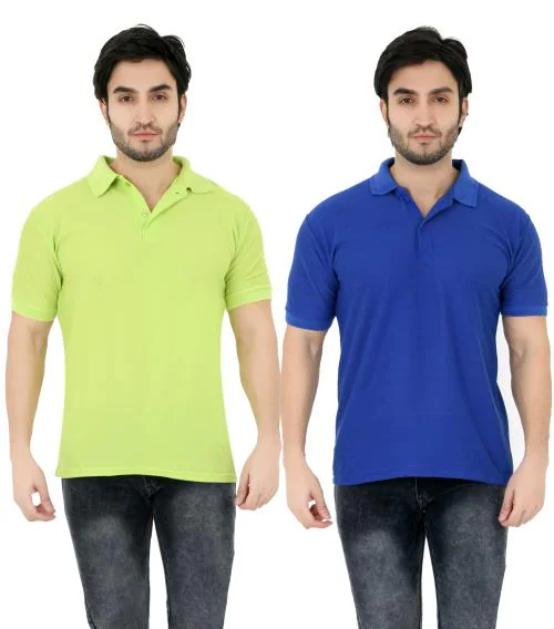 Keoti Men Polo Collar Neck Poly-cotton(Mattey) Fabric Casual Wear T-shirt - Pack of 2 (Blue, X-Large)