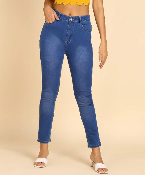 Worn Denim Cotton Lycra High Waist Regular Jeans for Women-1596 - 30 / Worn Denim Blue
