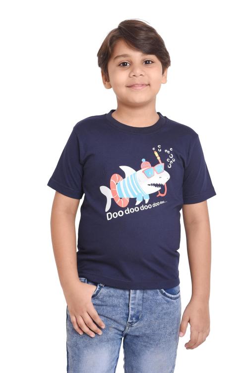 Buy Neo Garments Boys Blue Cotton Polo Neck Applique Patch TShirt