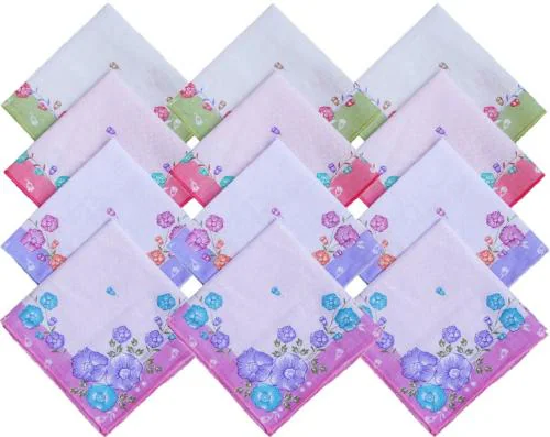 S4S 100% Cotton Pack of 12 Women's Floral Handkerchief (Soft Cotton Floral_30CM X 30CM)