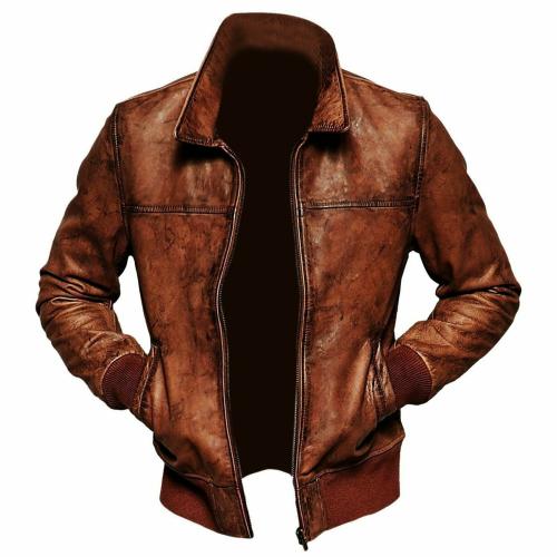 Hides Craft - 100% Natural Lamb Skin Rust Leather Jacket with ribbed cuffs - XL