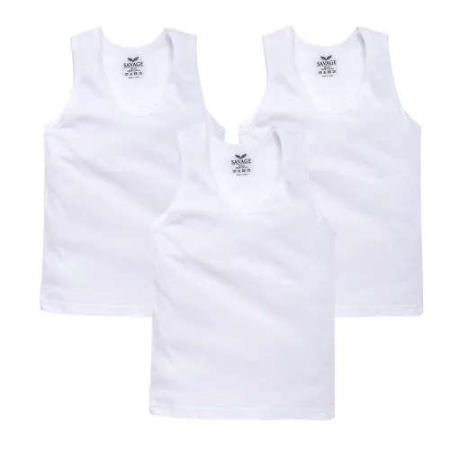 Savage Kids Vest for 9 to 10 years old Soft Cotton Vests 120 GSM 70cm Pack of 3 White