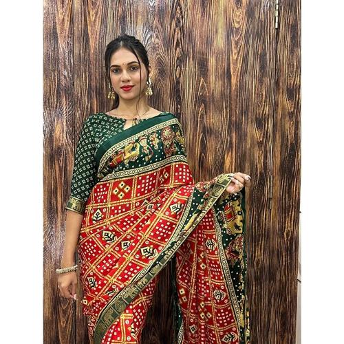 TULSI DESIGNER 1 Min Ready To Wear Women's Red Saree In Beautiful Rich Pallu