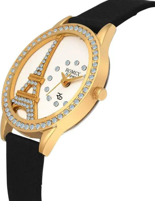 ROMEX White Dial Black Strap Analog Watch For Women (EFTW -101)