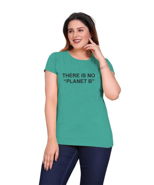 PEPP N HAGG Ladies 100% Cotton BIOWASH Half Sleeve Message Print T-Shirt | PLANET B | GREEN