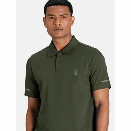 Rad Prix Men Basic Green Polyester Polo T-shirt
