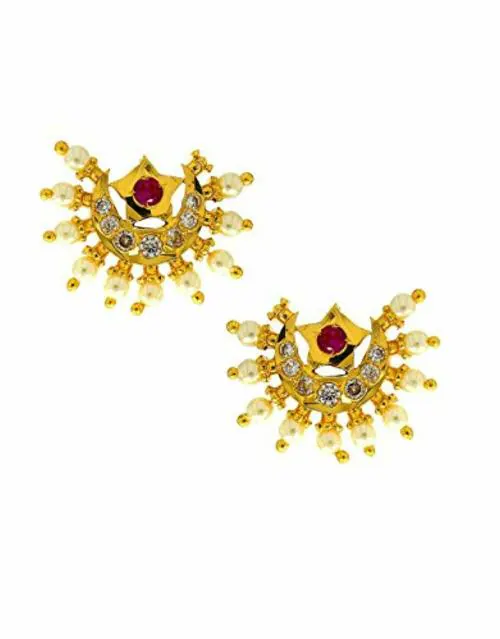 Anuradha Art Jewellery Gold Plated Traditional Maharashtrian Ear Studs Earrings (Women)