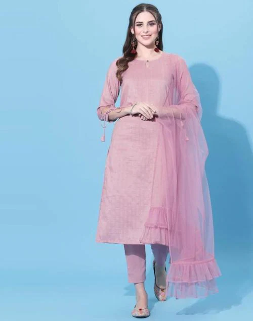 Mevika Light Pink Kurti With Pant And Dupatta
