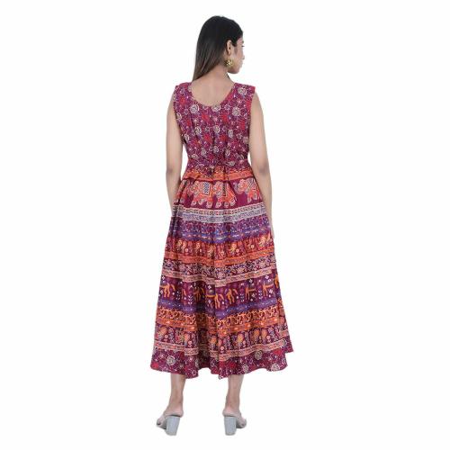 Rangun Women Maxi Cotton Maroon Color Printed Dress