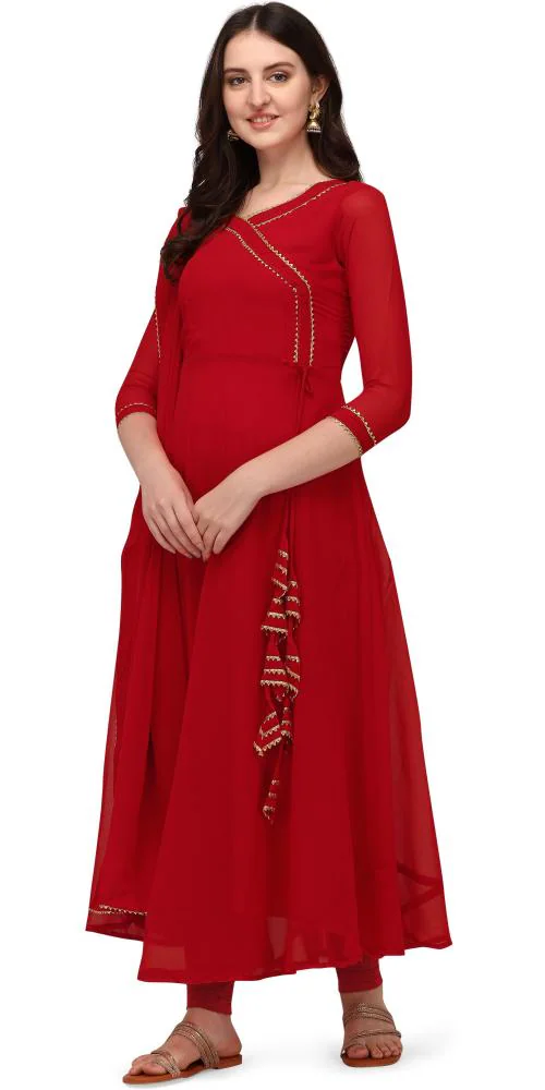 PMD Fashion Women Red Embellished Georgette Anarkali Kurta (XXL)