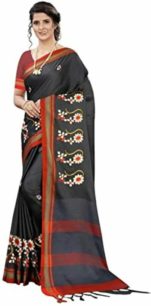 Women Floral Khan Silk Saree with Blouse Piece