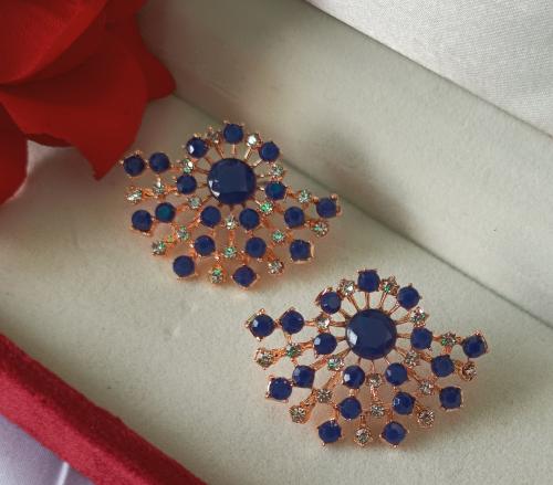 NAYANSH Gold Finish Half Moon Chand Shape Traditional Earring Studs - Blue| Wedding Collection | Splendid Drop Earrings for Women and Girls