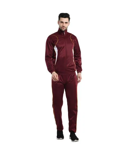 IndiWeaves Men Solid Stylish Polyester Zipper Tracksuits for Winter [Pack of 1] Maroon