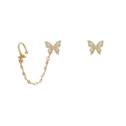 Kairangi by Yellow Chimes Gold Metal Butterfly Stud Chain Attached Earcuffs Earrings for Women and Girls - 8 cm