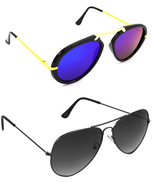 Red Leaf Men Women Boys & Girls Wrap-around & Aviator Sunglasses Golden & Grey Frame, Pink & Grey Lens (Medium) Pack of - 2