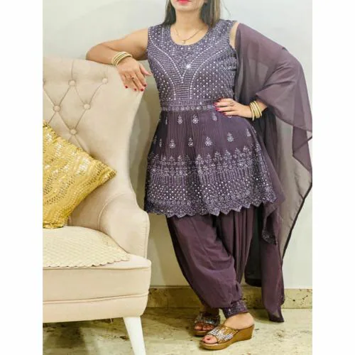 Glatt Afghani frock style salwar suit | Georgette Stylish Women Afghani Frock With Salwar Suit Set for Formal Occasion and Festival Wear | Wine | Size-Free Size