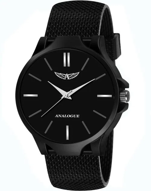 Analogue Analog Black Dial Black Strap Watch For Boys (Anlg-448-Black-Blk)